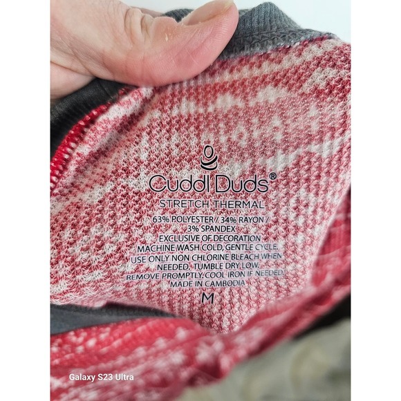 Cuddl Duds women's sxM, red and white holiday print, stretch thermal pants, NWOT - Picture 4 of 8